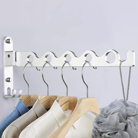 Argent Étendoir Mural, Cintre Mural Support de Séchage Pliable Crochet Cintre pour Balcon Rotation 90° Porte-vêtements Pliable Mural pour Salle Bain, Chambre, Hôtel (1/5)