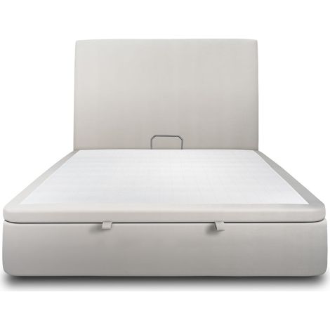 Lit coffre 140x190cm avec tête de lit tapissier Velours Gris clair - Hauteur totale : 39cm (1/5)