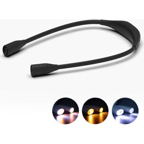 Lampe de lecture de cou, lampe de lecture LED rechargeable suspendue, flexible et à intensité variable, double tête, noir