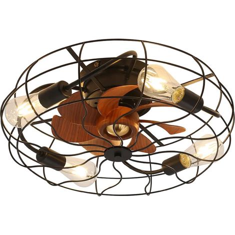 Ventilateur de plafond industriel de 50 cm (20 pouces) pour usage intérieur, design plat à 7 pales, télécommande et éclairage intégré.