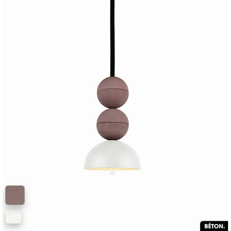 Lampe de suspension en béton - BOSFOR CONCRETE LILAS - BLANC 2 BALLES LED 14W (1/3)