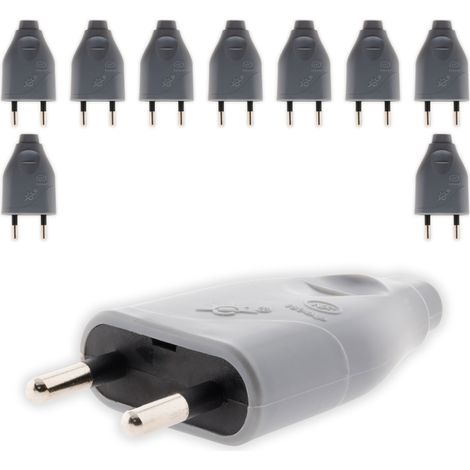 Lot de 10 fiches mâles 2P 6A - gris - Zenitech