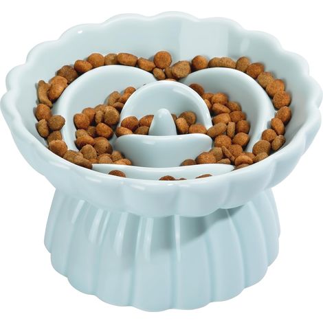 1 Gamelle Chat Céramique, Design Fleur Anti Glouton, Surélevée 8,5cm, Pour Alimentation Lente (1/5)