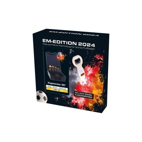 Set  di  svasatori  conici  EXACT  "EURO2024"  Ø6,3-20,5mm,  HSS-TIN,  90°,  6  pezzi,  DIN335,  inclusa  apribottiglie  con  suono. (1/5)