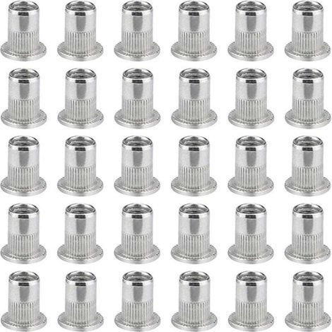 100 Pièces M6 Écrou À Sertir À Tête Plate. Écrous À Riveter Acier Inoxydable. Insert Fileté À Tête Plate. Écrou À Sertir M6. Rivet Écrou M6 (1/5)
