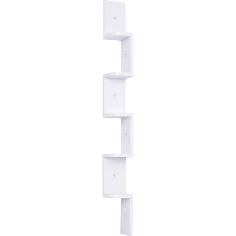 Étagère d'angle Murale à 5 Niveaux Hauteur 120 cm Forme de Zigzag en Bois Blanc