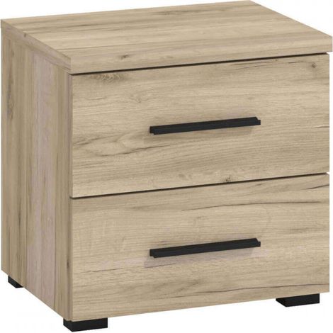 Comodino in legno con 2 cassetti rovere grigio 44,5x33x43 cm per camera da letto
