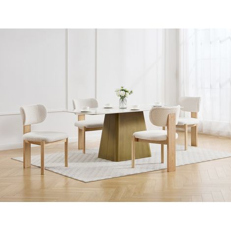 Sedia in tessuto bouclette e legno di hevea - Bianco - Lotto di 2 - WILANA