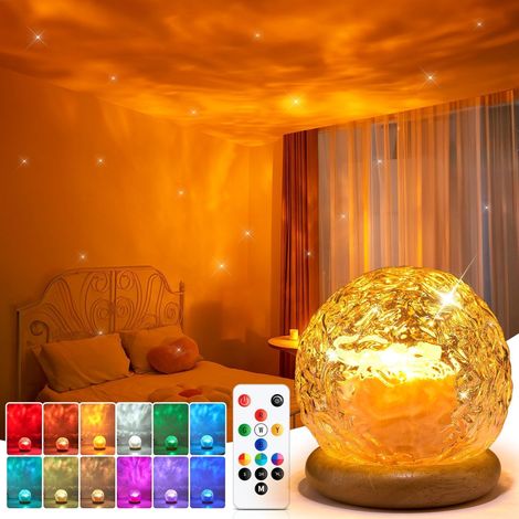Lampe LED Table de Chevet, Déco Chambre, Projecteur Veilleuse  216 Effets Lumineux, Aurore Boréale, Coucher de Soleil, Vagues d'Océan, Télécommande, USB, Idée Cadeau [Classe énergétique A] (1/5)