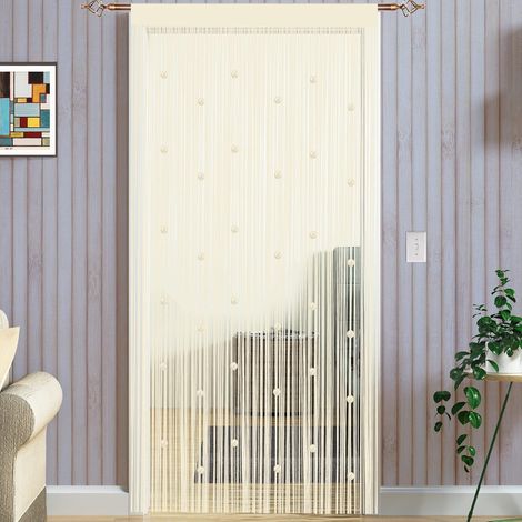 Rideau spaghetti classique pour décoration intérieure avec perles ornementales avec perles, parfait comme Moustiquaire, Tissu, champagne, 90 x 200cm (35x79") (1/5)