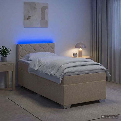 Cama con Base Tapizada, Colchón y Luz LED Crema 100 x 200 cm (1/5)