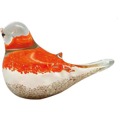 Presse-papier oiseau en verre orange 15 cm