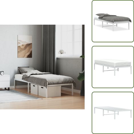 Lit avec lattes - vidaXL Cadre de lit métal sans matelas blanc 75x190 cm - Lit avec pieds centraux (1/5)