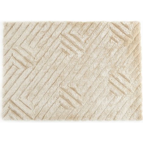 Tapis shaggy en relief à poils longs - 160 x 230 cm - Blanc cassé - MAZE
