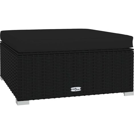 vidaXL Reposapiés de jardín y cojín ratán sintético negro 70x70x30 cm (1/2)