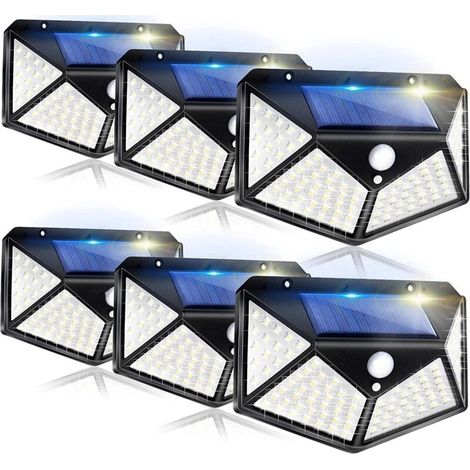 A set of 6 outdoor solar lights with motion sensors, IP65 waterproof 100 LEDs, 1200 mAh, 3 modes, for garden, fence, patio, front door and garage