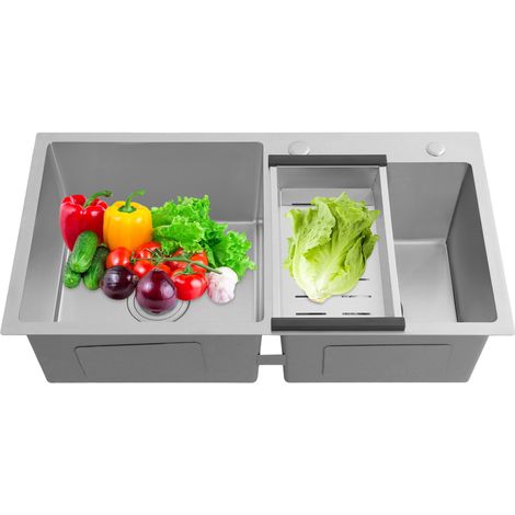YISSALE-Edelstahl Doppelbecken-Spüle mit Abtropfkorb - langlebige Küchenspüle für Lebensmittelreinigung, Obst, Gemüse & Geschirr, geeignet für Küche, Bar, Garage & gewerbliche Restaurants (1/5)