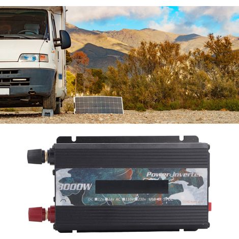 Solarwechselrichter für den Außenbereich, Auto-Design, 3000 W, korrigierte Sinuswelle, 12 V/24 V DC auf 220 V AC, mit 2-A-USB-Anschluss, Lüfter und LCD-Display, schwarz, 24 V DC (1/5)