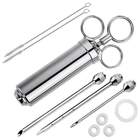 Seringue à marinade en acier inoxydable de 60 ml avec 3 aiguilles à rôtir, injecteur alimentaire pour injecter de la confiture de saumure de sauce barbecue dans du bœuf grillé, de la dinde, du poulet (1/5)
