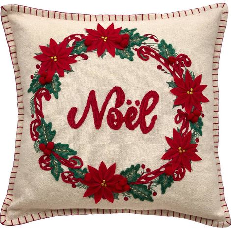 Cojín navideño bordado con una corona, 45 x 45 cm - Atmosphera créateur d'intérieur (1/3)
