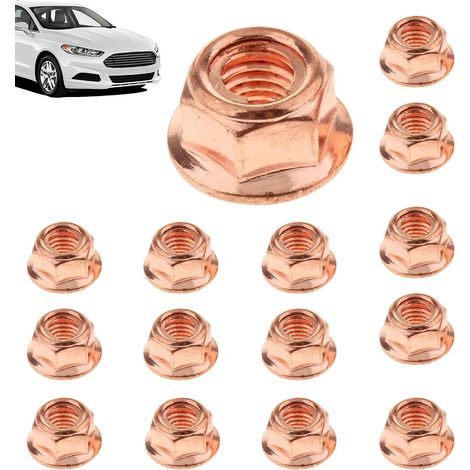 Lot de 15 Écrous auto-bloquants M8, Écrous de verrouillage hexagonaux en laiton, Kit d'écrou de collecteur d'échappement (1/5)