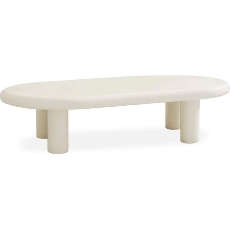 Paris Prix – Table basse ovale 160cm crème – MDF moderne – Design arrondi avec 4 pieds cylindriques – Large surface de 40cm (1/5)