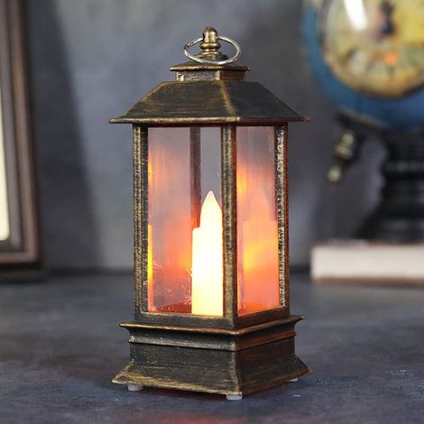 Rétro Portable Petite Simulation Flamme Lampe Vent Mignon Petite Veilleuse pour Maison Chambres Fête Camping Décoration, Laiton (1/5)