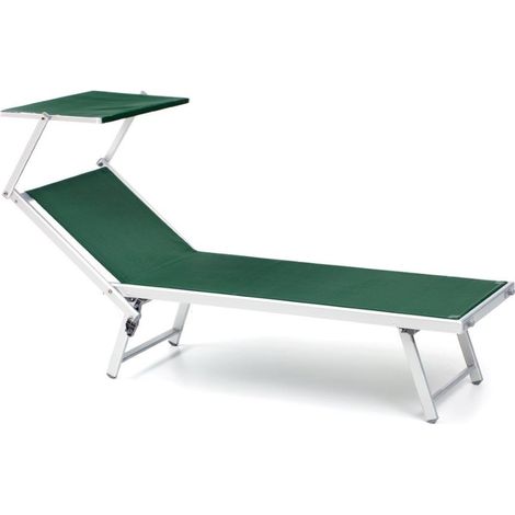 GLOUPIE Lettino Prendisole Kentucky In Alluminio Verniciato Cromo Con Parasole, Texilene Verde, L 186 x P 67 x H 40 Cm (1/5)
