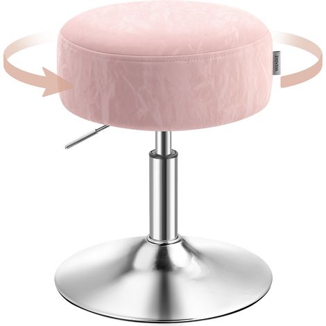 Vasagle – Tabouret de maquillage réglable en hauteur – Pivotant 360° – Assise en PU épais – Base ronde stable – Pour chambre, cuisine, salle à manger, rose
