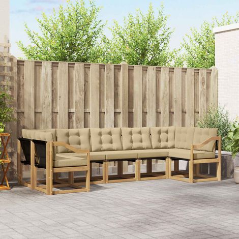 vidaXL Outdoor-Sofagarnitur mit Kissen 7 pcs Weiß und Beige (1/5)