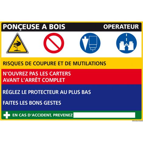 Panneau Fiche de Poste Ponceuse à bois (C1116) - Adhésif - 300 x 210 mm