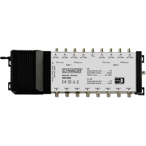 Commutateur multiple SAT Schwaiger SEW4098 Entrées (commutateur multiple)=9 (8 SAT/1 terrestre) Nombre d'abonnés=8 (1/2)