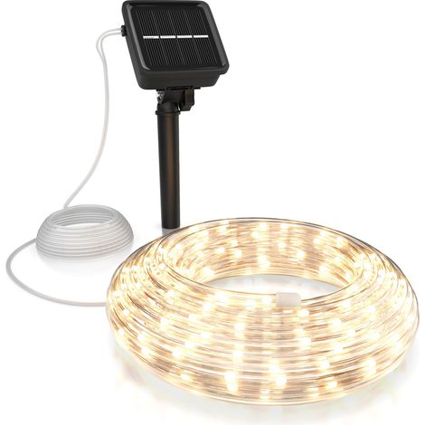 BEARWARE LED Lichterkette Solar 10 m warmweiß - Innen und Außen - Solarpanel mit Akku 1200mAh - 100 Leds warmweiß - 2 Modi: blinkend und stetig