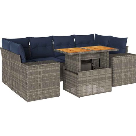 Maison Exclusive - 7-tlg. Garten-Sofagarnitur mit Kissen Grau Pol (1/5)