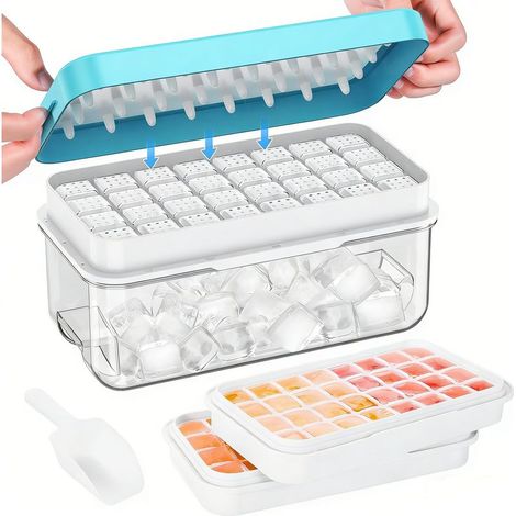 Eiswürfelform – 64 Fächer – mit Deckel, Aufbewahrungsbehälter und Eisschaufel – lebensmittelechtes PP – für Hausbar und Partys – 2er-Set (1/5)