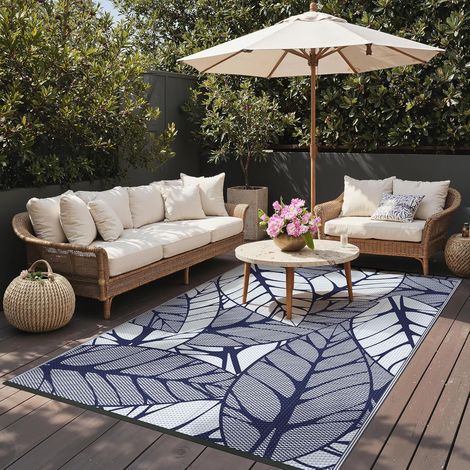 Tapis Exterieur Resistant Pluie,Reversible Recyclable Résistant aux UV Tapis Extérieur Terrasse, Tapis Plastique Exterieur pour Balcon, Jardin, Camping, Barbecue, 120x180cm, Bleu Marine (1/5)
