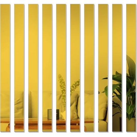 Lot de 10 miroirs adhésifs muraux (5 x 50 cm) - Doré - Miroirs en acrylique longs, sans cadre et amovibles (1/5)