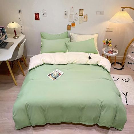Housse de Couette 220x240 cm + Drap Housse 230x250cm avec 2 Taie d'oreiller 48x74cm,Parure de Lit Bicolore Fermeture Éclair,Style K (1/4)
