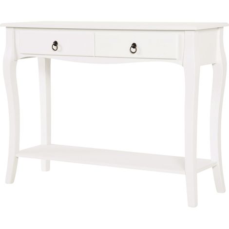 Console d'entrée 2 tiroirs moderne bois blanc 100x33x75cm