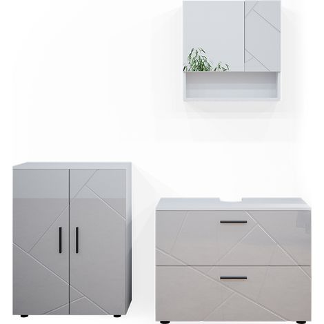 Badmöbel-Set Irma, Weiß Hochglanz, 3 Teile, mit Unterschrank 80 cm, Vicco
