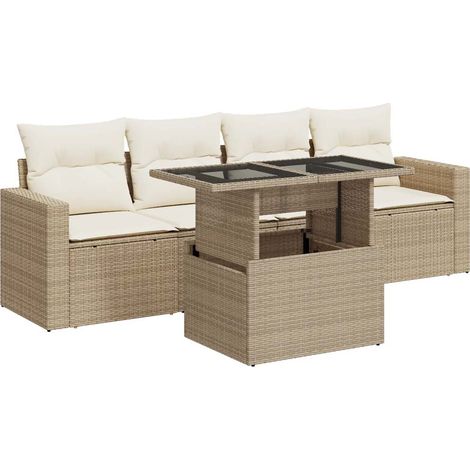 vidaXL Set Divano da Giardino 5 pz con Cuscini Beige in Polyrattan (1/5)
