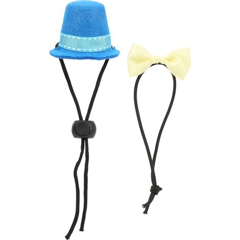 Chapeau et nœud papillon pour reptile, réglable, mini haut-de-forme, lézard, hamster, bleu jaune (1/5)