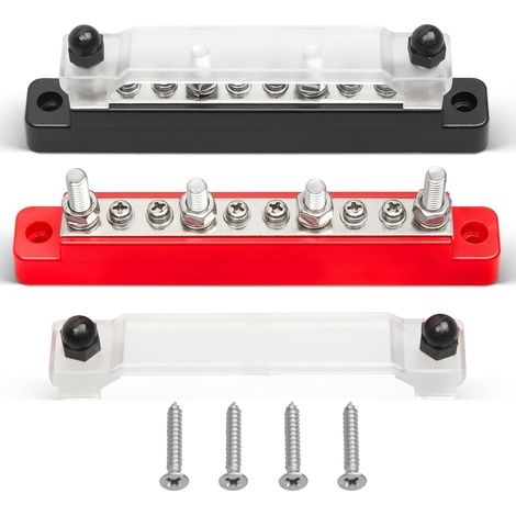 150A 12V Busbar, 4 x 1/4" (M6) 6 x 8 (M4) Studs, 48V DC Power Distribution Terminal Block, Car Boat Marine Solar System, Black/Red