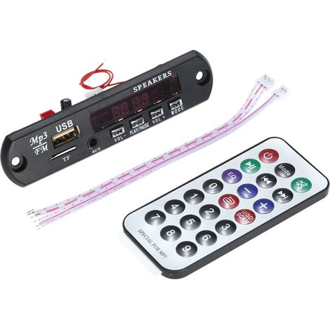 Módulo de radio FM inalámbrico Bluetooth para coche con reproducción de MP3 y WMA, entrada AUX, puerto USB, lector de tarjetas TF y mando a distancia. (1/5)
