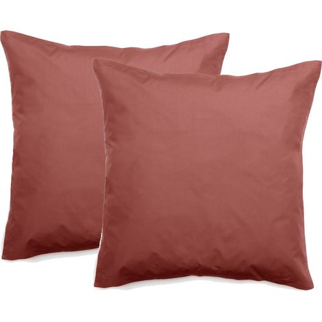 Lot de 2 taies d'oreiller percale pur coton peigné longues fibres 80 fils/cm² Vent du sud - Pêche - Lot de 2 taies d'oreiller 65 x 65 + 5 cm Volant plat piqué - Pêche -