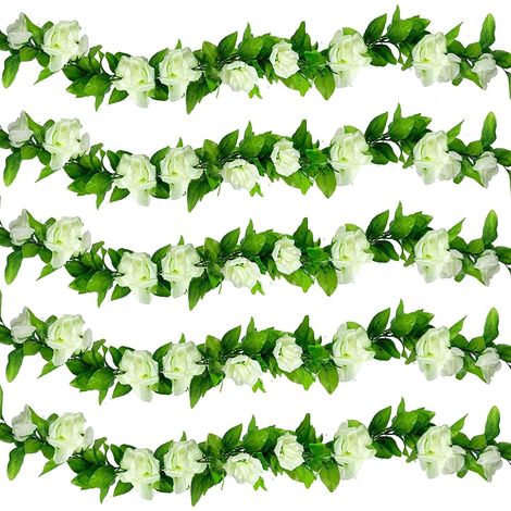 AIDUCHO 6 Pièces Fleurs Artificielles Deco, Fleur Artificielle Guirlande De Rose Decoration Mariage Pour Murs, Jardin, Salon, Pour Les D’anniversaire Intérieur Et Extérieur - Blanc (1/5)
