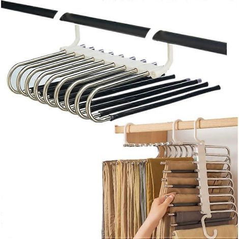 Cintres pliables à 9 niveaux pour pantalons, foulards et jeans, gain de place, multifonctionnels, noirs (1/5)