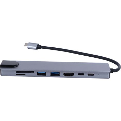 Hub USB-C 8 ports haute vitesse 4K UHD RJ45, en alliage de zinc, station d'accueil Plug and Play pour PC, ordinateur portable et téléphone (1/5)