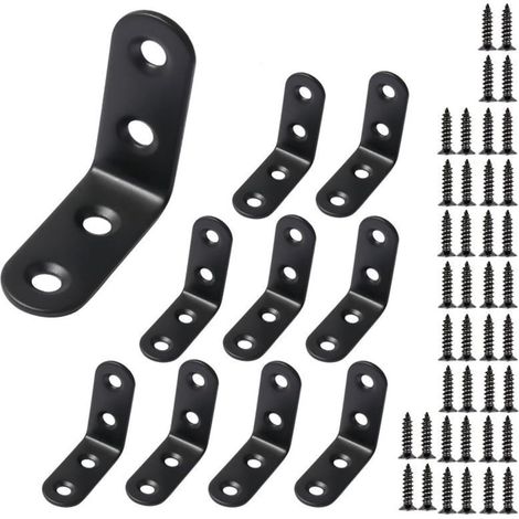 Lot de 10 équerres d'angle noires à angle droit à 90 degrés en acier inoxydable en forme de L avec vis et petits supports de 50 mm (1/5)