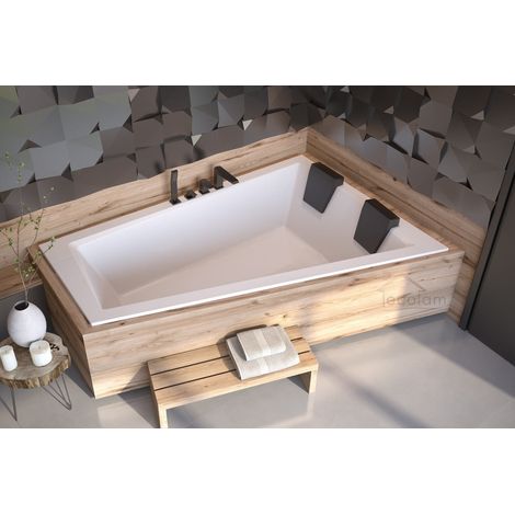ECOLAM Baignoire trapézoïdale Intima Duo Slim 180x125 cm droite +  2x appuie-tête noir  siphon Alcaplast  Pieds + silicone